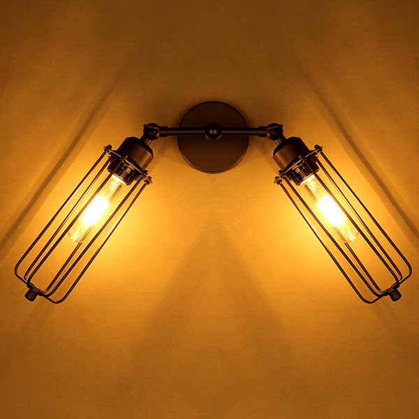 big promation vintage 2heads loft iron cages wall light retro edison country style e27 incandescent lamp 110-220vac big promation vintage 2heads loft iron cages wall light retro edison country style e27 incandescent lamp 110-220vac