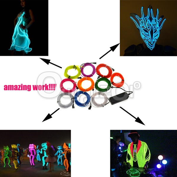 big promotion colorful for 3m el wire tube rope battery powered flexible neon cold light car party wedding decor with controller