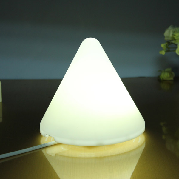 brand new power saving table beside night yellow white led light pyramid cone shape lamp