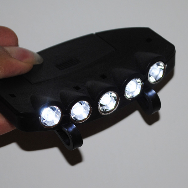 clip on 5 led head cap hat light headlamp headlight torch for outdoor fishing camping hunting black