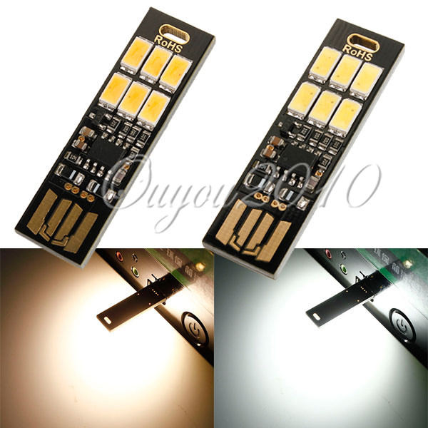 dimmable portable mini touch switch usb mobile power camp 6 led night lights lamp bulb warm white pure white