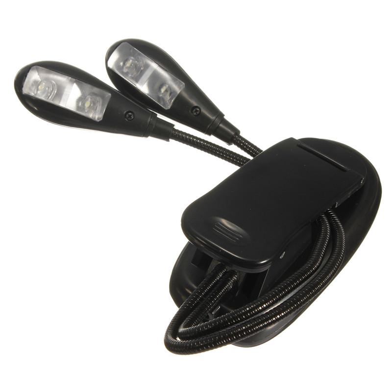dual flexible arms 4 led clip camping light on bed book reading desk laptop music stand lamp