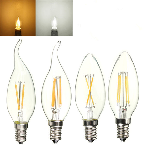 e14 led cob filament glass light lamp 2w 4w candle chandelier lighting bulb pure white warm white 85-265v