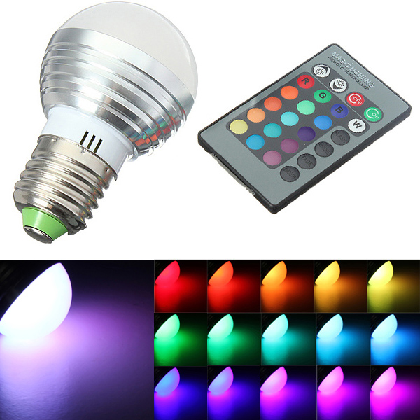 e27 3w rgb led 16 colors change spotlight lights lamp bulb with 24 keys ir remote controller 85v-265v