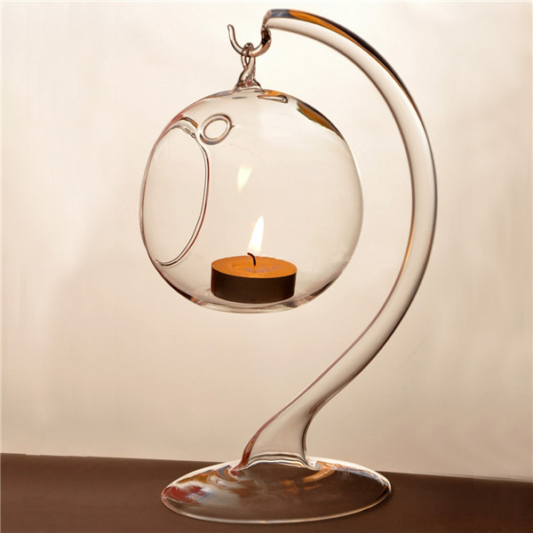 hanging crystal clear glass candle holder tealight candlestick romantic dinner wedding home decoration with stem