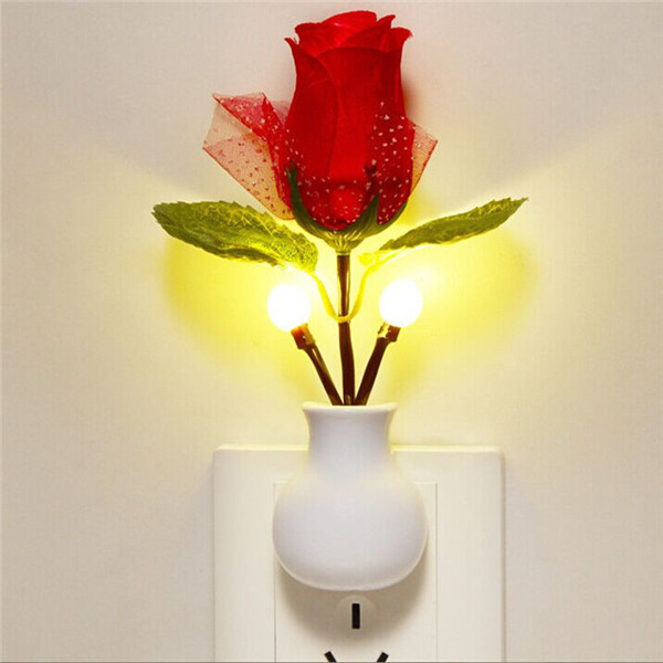 led rose night light sensor lamp bulb romantic home decoration wall lamp 110v-220v us plug