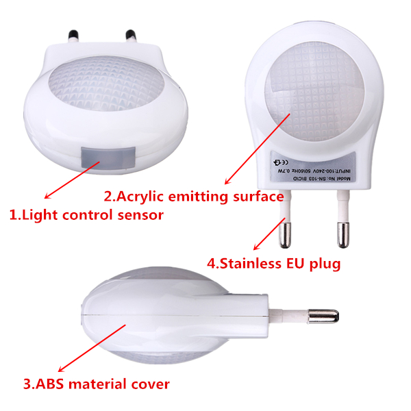 mini led 0.6w night light lighting control auto sensor baby kid bedroom lamp white eu plug