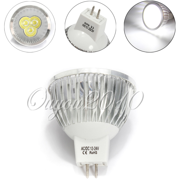 mr16 3w 3 led high power pure white spotlight home lights bulb lamp 12-24v