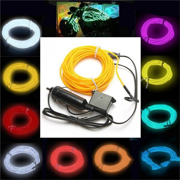 multicolor flexible 5m el wire rope tube strip neon cold light party dance car decor with 12v inverter