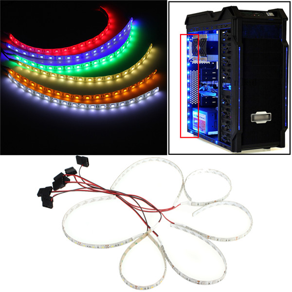 new 60cm 18 led 5050 smd pc computer case waterproof flexible strip tape light dc12v red blue green yellow pure white warm white