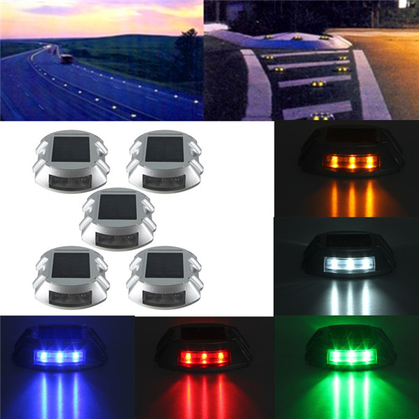 solar power 6 led road stud marker outdoor path deck garden yard lights lamp lighting