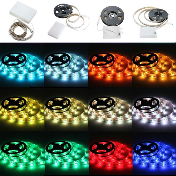 waterproof rgb 5050 smd led strip flexible lights lamp battery power with mini controller 50 100 150 200cm