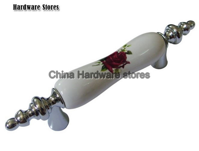 luxury rose pattern ceramic handles furniture window handle top door knobs and handles flush pull handles 50pcs/lot D58-PC