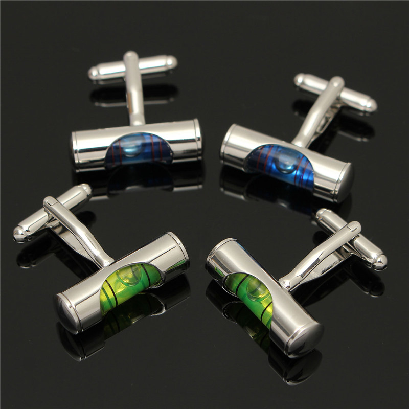 2pcs green/blue mens fashion novelty green level hourglass silver jewelry cufflink sets for shirt wedding dress whole