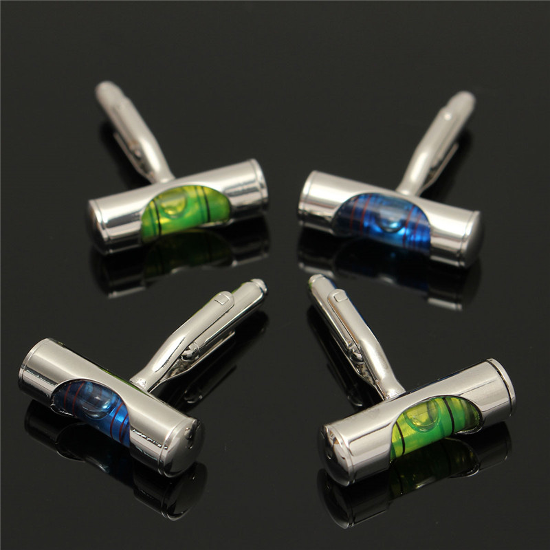 2pcs green/blue mens fashion novelty green level hourglass silver jewelry cufflink sets for shirt wedding dress whole