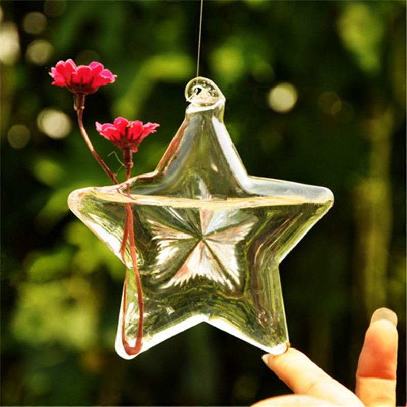 brand new modern simple design clear star hanging glass flowers plant vase hydroponic container pot home decor convenient