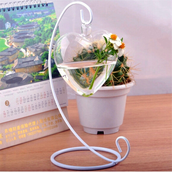 brand new simple and stylish design clear heart hanging glass flower plant vase hydroponic container pot home decoration