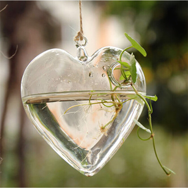 brand new simple and stylish design clear heart hanging glass flower plant vase hydroponic container pot home decoration