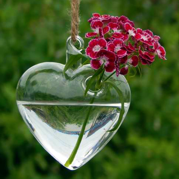 brand new simple and stylish design clear heart hanging glass flower plant vase hydroponic container pot home decoration