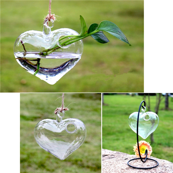 brand new simple and stylish design clear heart hanging glass flower plant vase hydroponic container pot home decoration