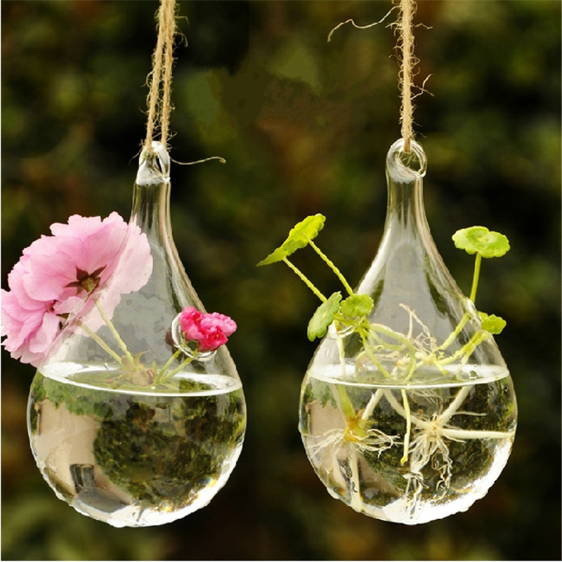 modern design clear hanging glass flower plant vase hydroponic container pot home garden decoration acid-base resistance