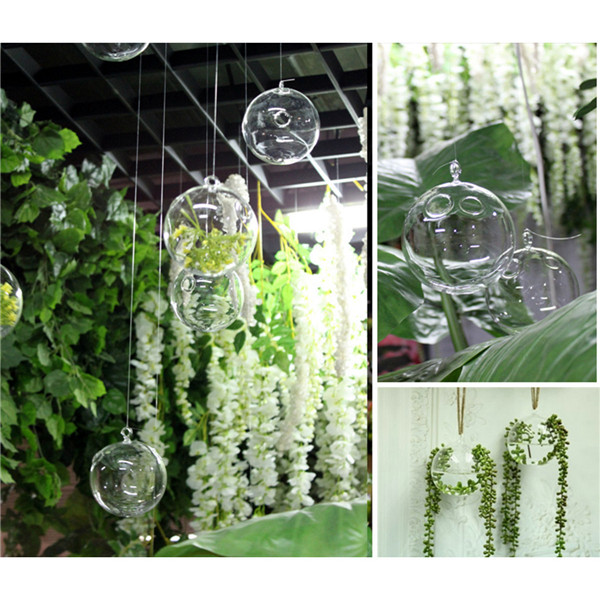 modern simple and stylish design ball hanging glass flower plant vase hydroponic container pot home decor 2 holes