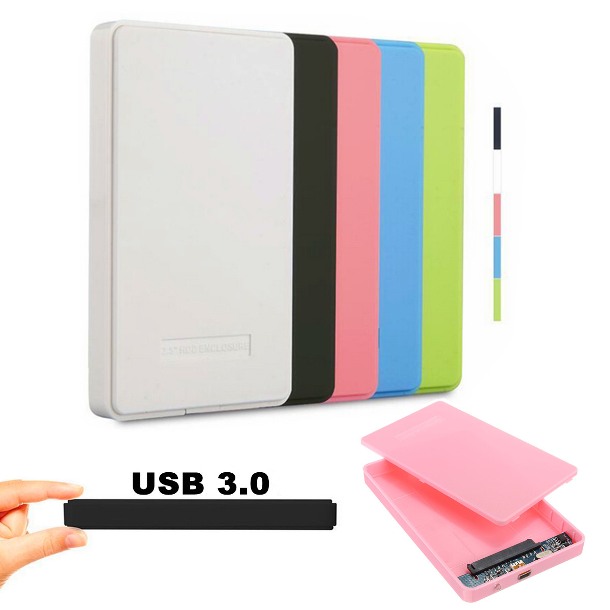 modern simple slim and portable usb 3.0 enclosure external hard case for sata 2.5 hard disk drives hdd desktop laptop colorful