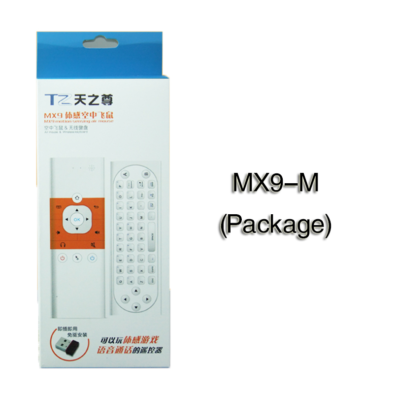 2.4ghz wireless mini rechargeable keyboard mx9-m one way voice version with ir learning mode air mouse remote control for pc tv