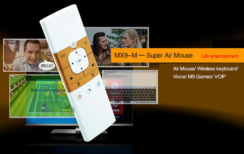 2.4ghz wireless mini rechargeable keyboard mx9-m one way voice version with ir learning mode air mouse remote control for pc tv