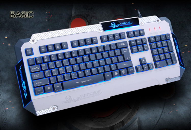 basic k-8810 blue backlight keyboard all core waterproof gaming keyboard built in steel design ps/2 interface crater structure basic k-8810 blue backlight keyboard all core waterproof gaming keyboard built in steel design ps/2 interface crater structure