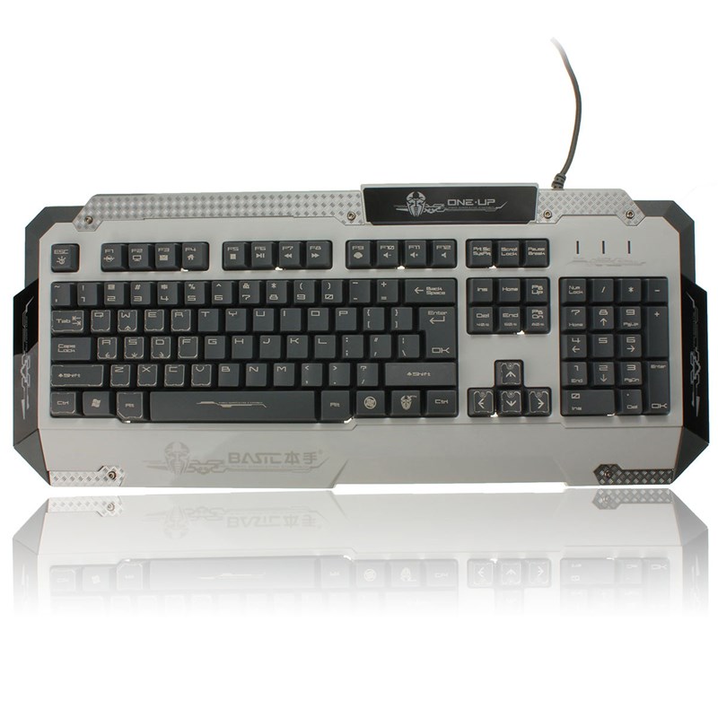 basic k-8810 blue backlight keyboard all core waterproof gaming keyboard built in steel design ps/2 interface crater structure