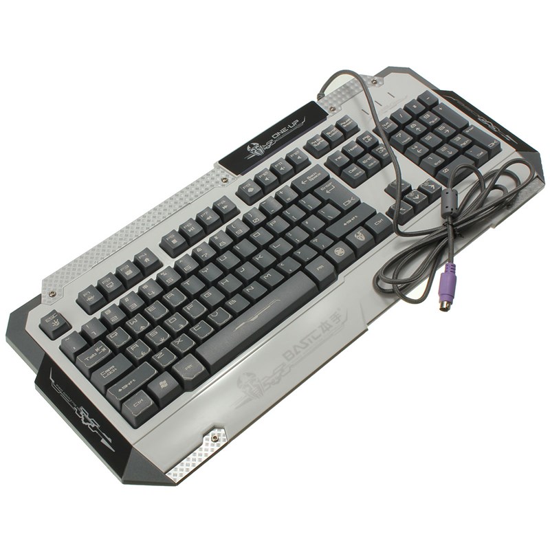 basic k-8810 blue backlight keyboard all core waterproof gaming keyboard built in steel design ps/2 interface crater structure