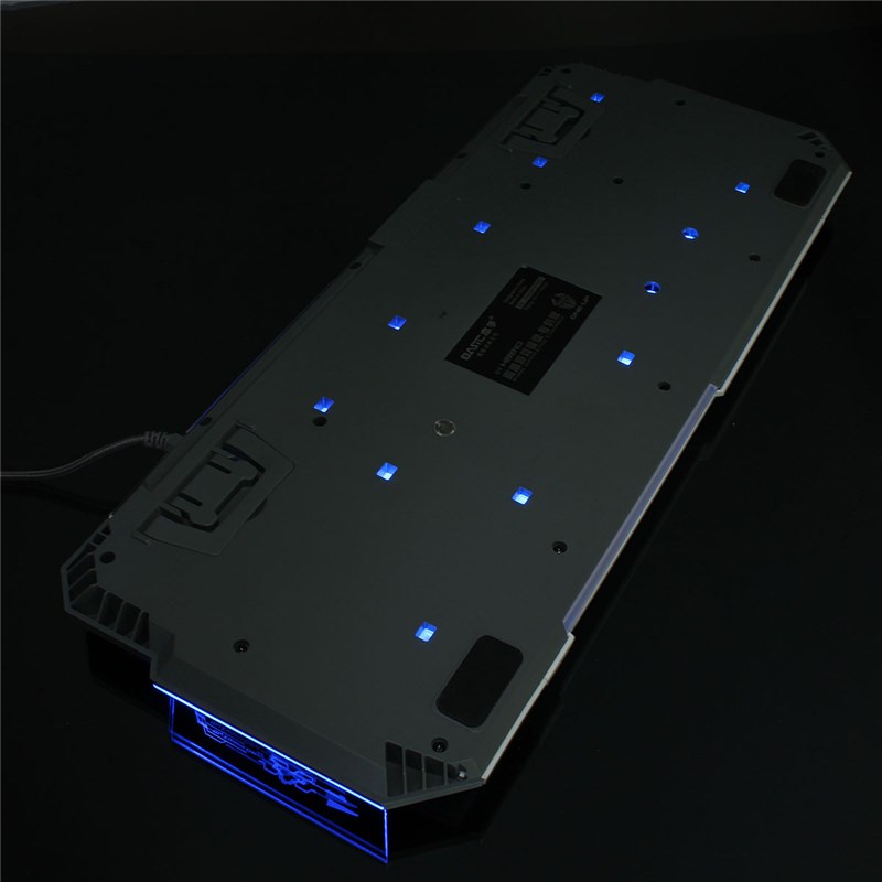 basic k-8810 blue backlight keyboard all core waterproof gaming keyboard built in steel design ps/2 interface crater structure