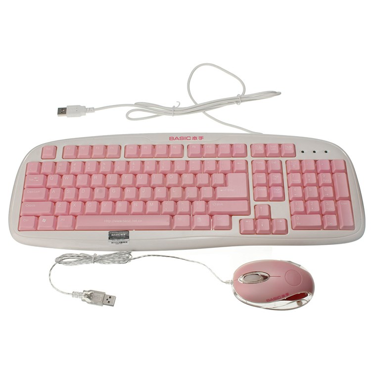basic k8803+m308 cute for pink keyboard and mouse combos waterproof keyboard fashion mice ultrathin keys for pc laptop tablet pc