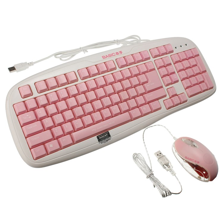 basic k8803+m308 cute for pink keyboard and mouse combos waterproof keyboard fashion mice ultrathin keys for pc laptop tablet pc