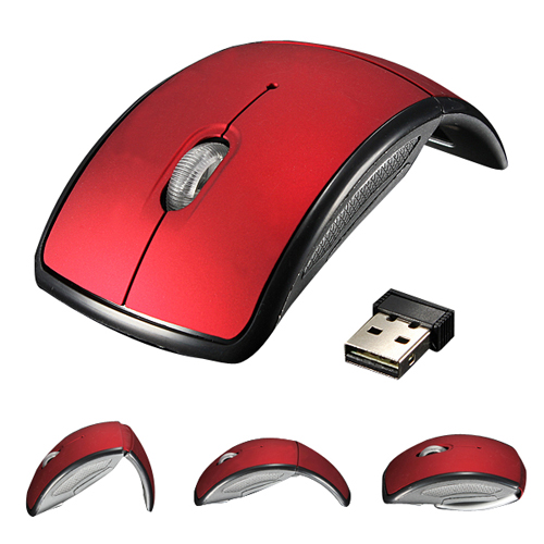 whole red 2.4ghz optical foldable folding arc snap-in transceiver wireless mouse for pc laptop computer