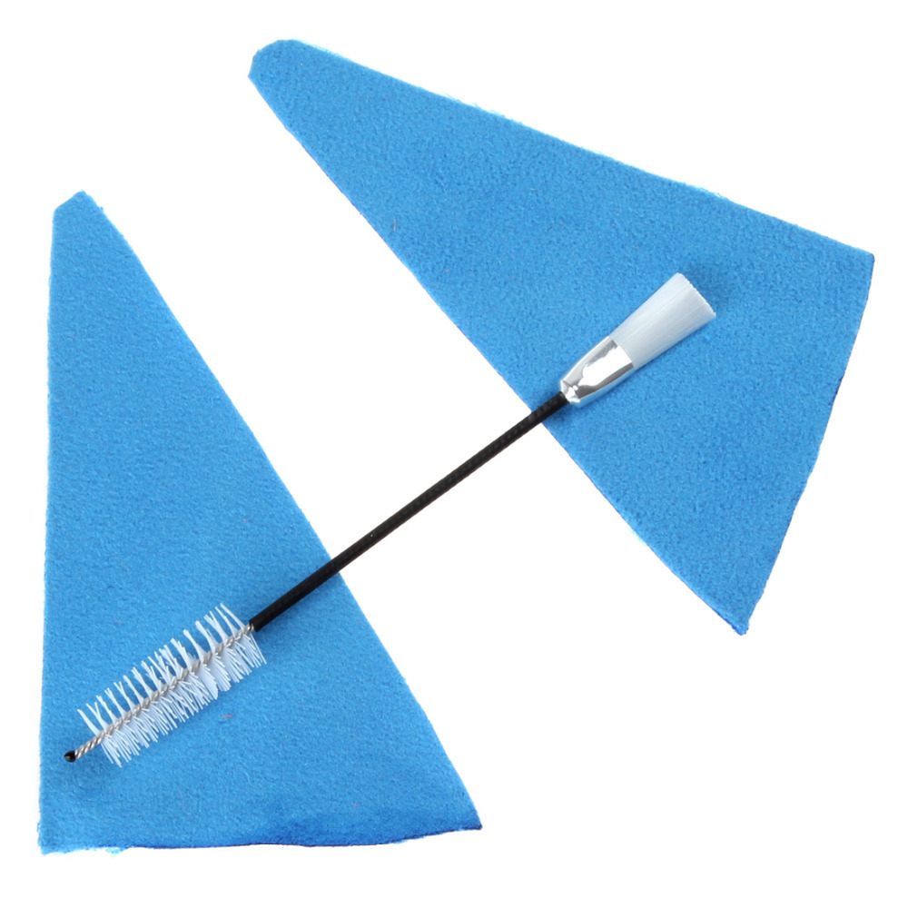 2pcs artificial faux suede wind instrument sound hole flute cleaning cloth flute parts + 1pcs two-head button brush