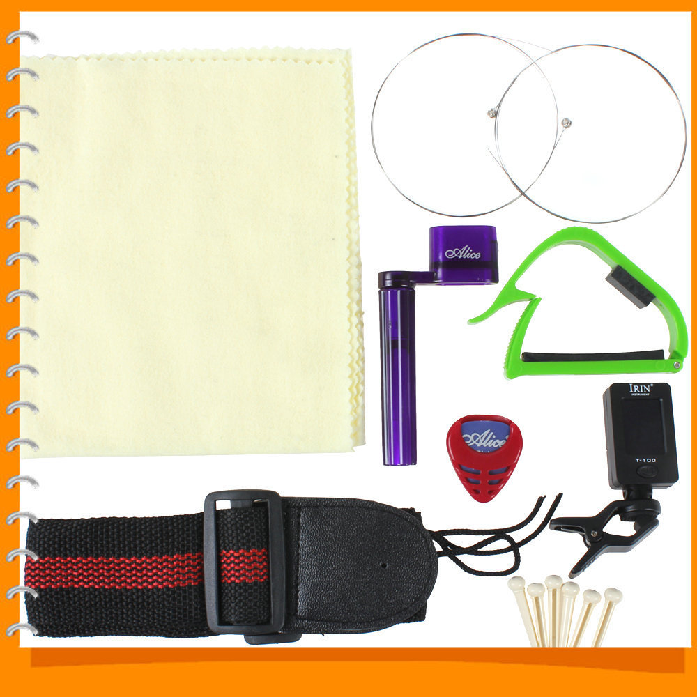 7 in 1 guitar parts accessories kit for folk guitar with 2 pcs guitar picks + clip-on tuner + acoustic strings + capo + straps 7 in 1 guitar parts accessories kit for folk guitar with 2 pcs guitar picks + clip-on tuner + acoustic strings + capo + straps