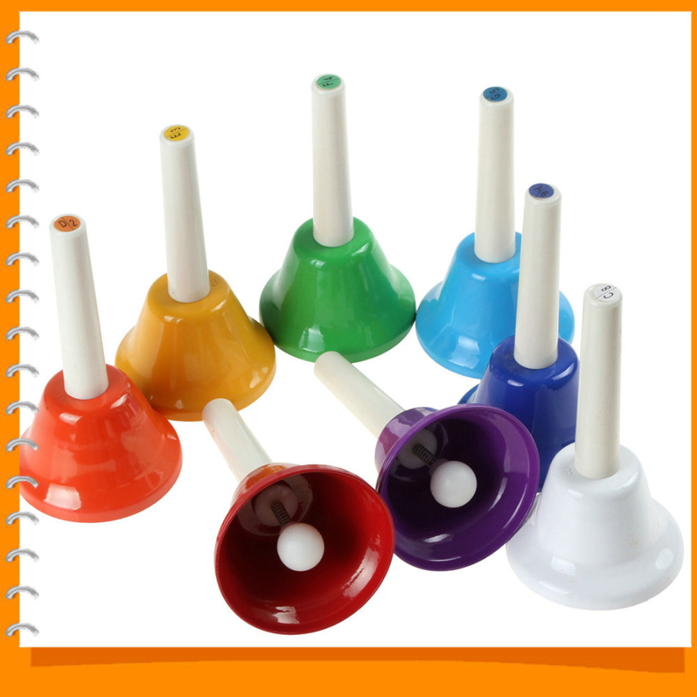 8pcs/set colorful musical instrment hand bells set 8-note metal handbells musical toys for children baby early education [musical-instruments-7584]
