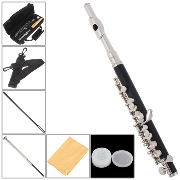 exquisite shine silver + black c key tone metal head piccolo flute with precise keys