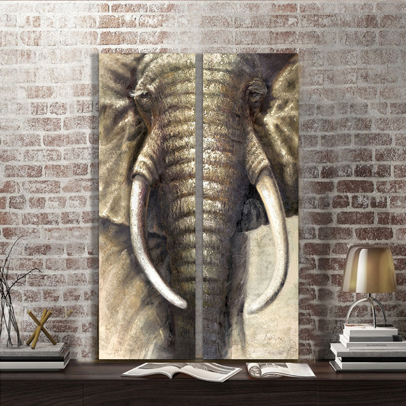 2 pcs elephant oil painting hand painted oil painting on canvas home decoration wall art picture