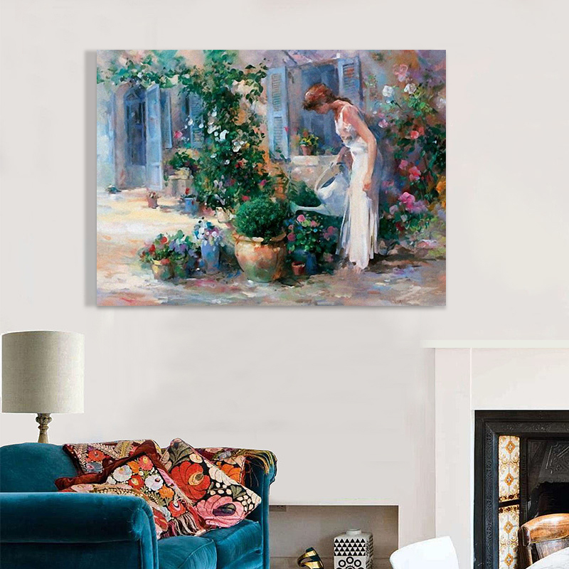 lady and flowers oil painting handed-painted oil painting on canvas oil painting for home decor wall decor