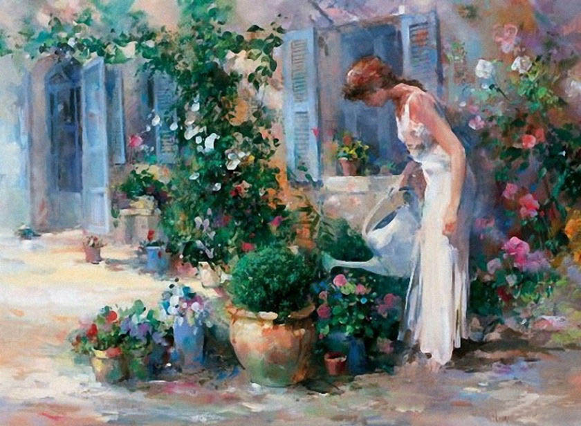 lady and flowers oil painting handed-painted oil painting on canvas oil painting for home decor wall decor