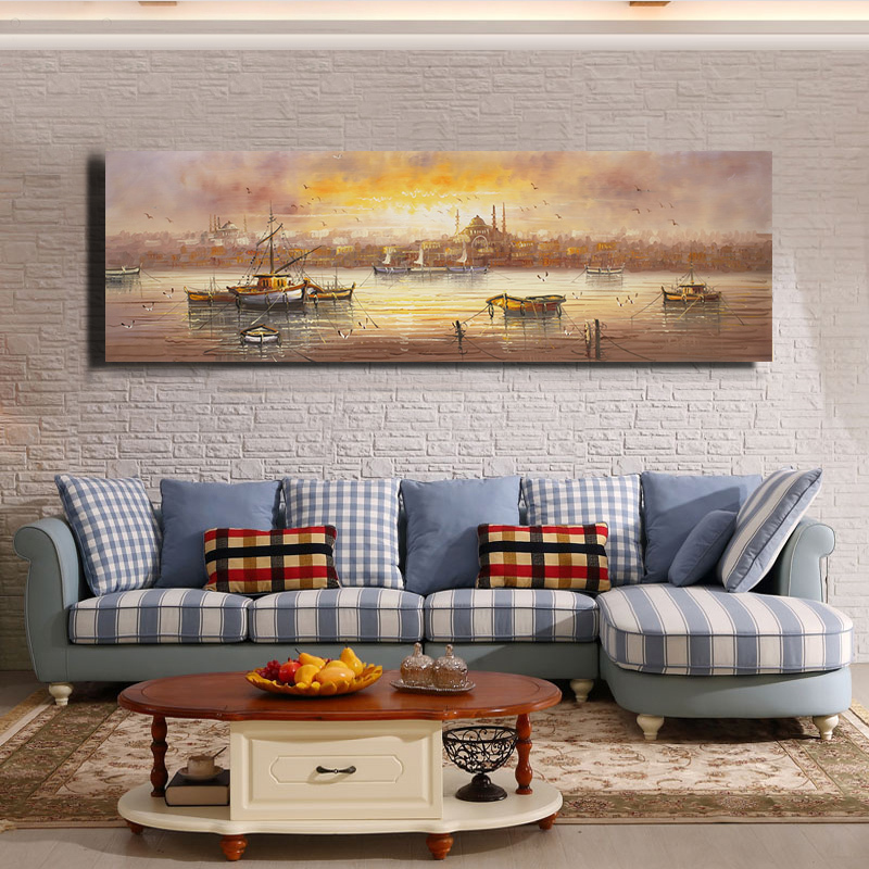 sunset boat and ocean hand painted oil painting on canvas painting canvas wall art picture