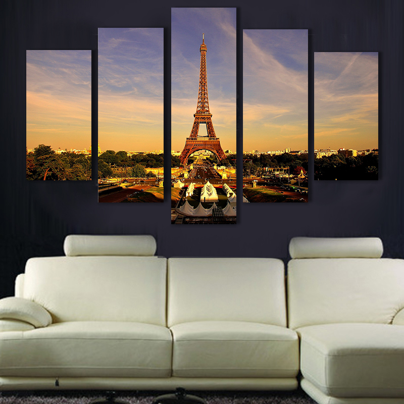 whole 5pcs eiffel tower oil painting printed painting oil painting on canvas home decoration home decor on canvas