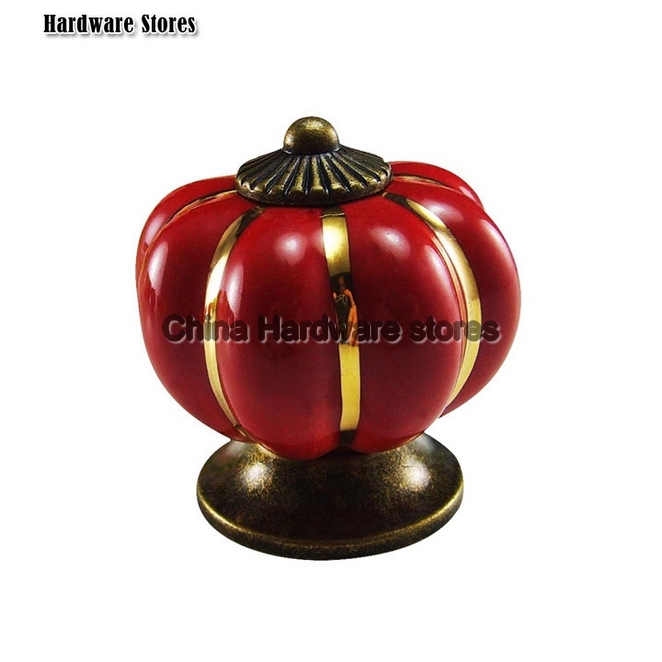 new cabinet red ceramic door Pumpkin shape kitchen Christmas style drawer handle and knob NG R88-AB
