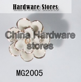 new design white ceramic flower knobs with gold edge cabinet pull kitchen cupboard knob kids drawer knobs MG2005