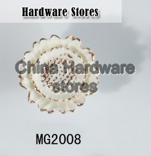 new design white ceramic flower knobs with gold edge cabinet pull kitchen cupboard knob kids drawer knobs MG2008