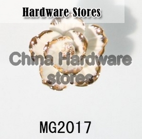 new design white ceramic flower knobs with gold edge cabinet pull kitchen cupboard knob kids drawer knobs MG2017