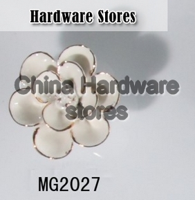 new design white ceramic flower knobs with gold edge cabinet pull kitchen cupboard knob kids drawer knobs MG2027